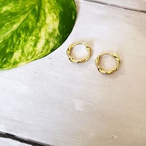 Twisted Gold Hoop Huggie Earrings